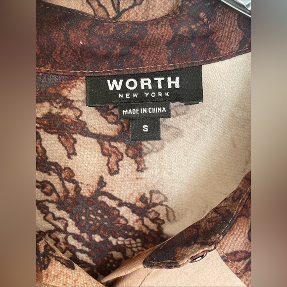 Worth Women’s 100% Silk Brown And Taupe Lace Patterned Button Down Blouse Size S - Picture 2 of 6